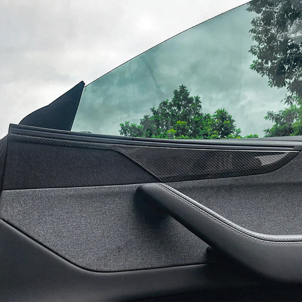 Carbon Fiber Front & Rear Door Panel Trim Covers for Tesla Model Y Juniper