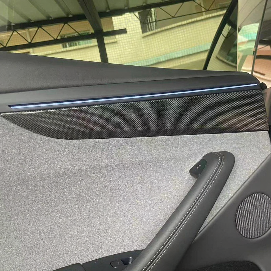 Carbon Fiber Front & Rear Door Panel Trim Covers for Tesla Model Y Juniper