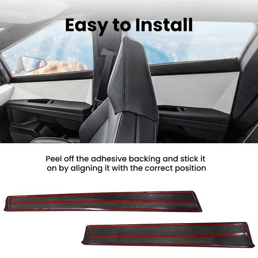 Carbon Fiber Front & Rear Door Panel Upper Trim Covers for Tesla Cybertruck
