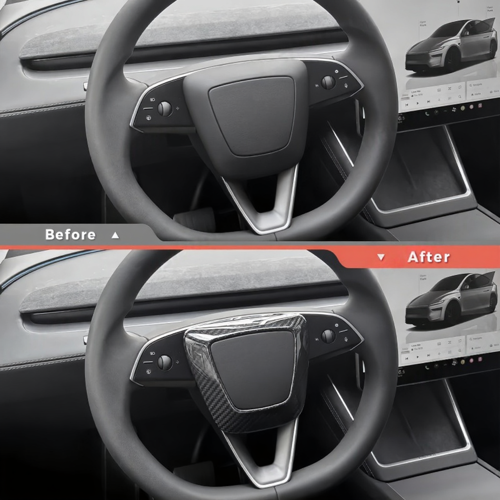 Carbon Fiber Steering Wheel Airbag Decoration Cover for Tesla Model 3 Highland/Model Y Juniper