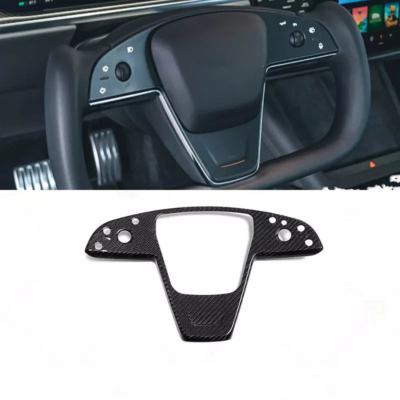 Carbon Fiber Steering Wheel Panel Cover for Model S/X 2021+ Main image