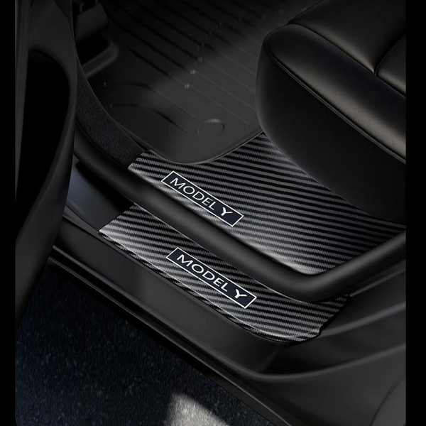 Carbon Fiber Style Front and Rear Door Sill Protector Set for Tesla Model Y Juniper
