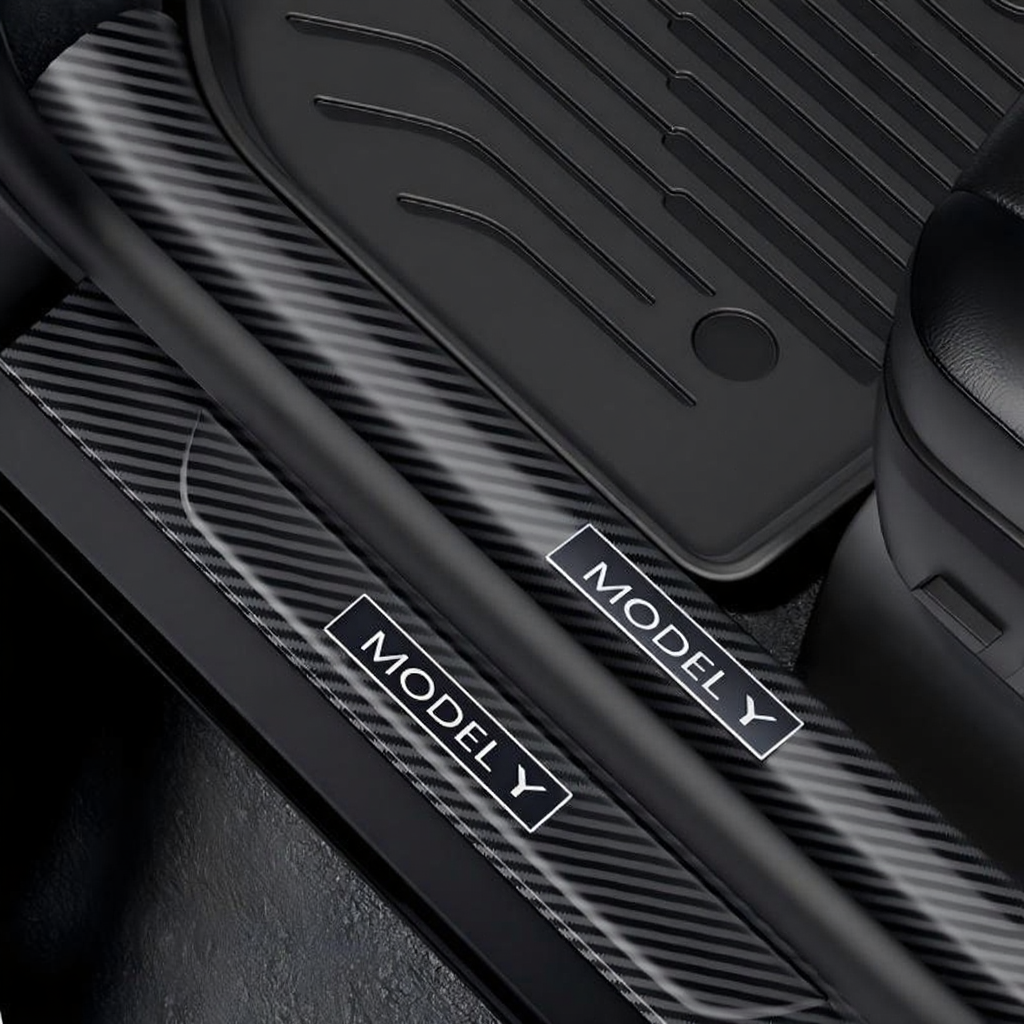 Carbon Fiber Style Front and Rear Door Sill Protector Set for Tesla Model Y Juniper