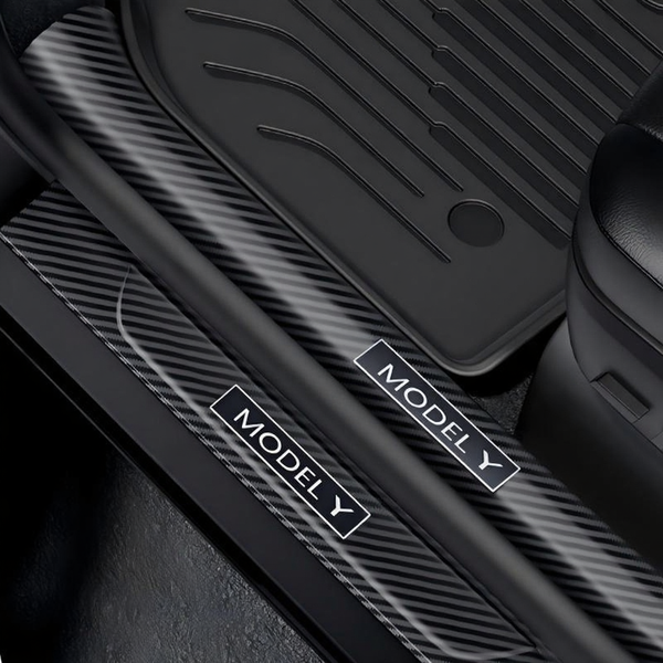 Carbon Fiber Style Front and Rear Door Sill Protector Set for Tesla Model Y Juniper