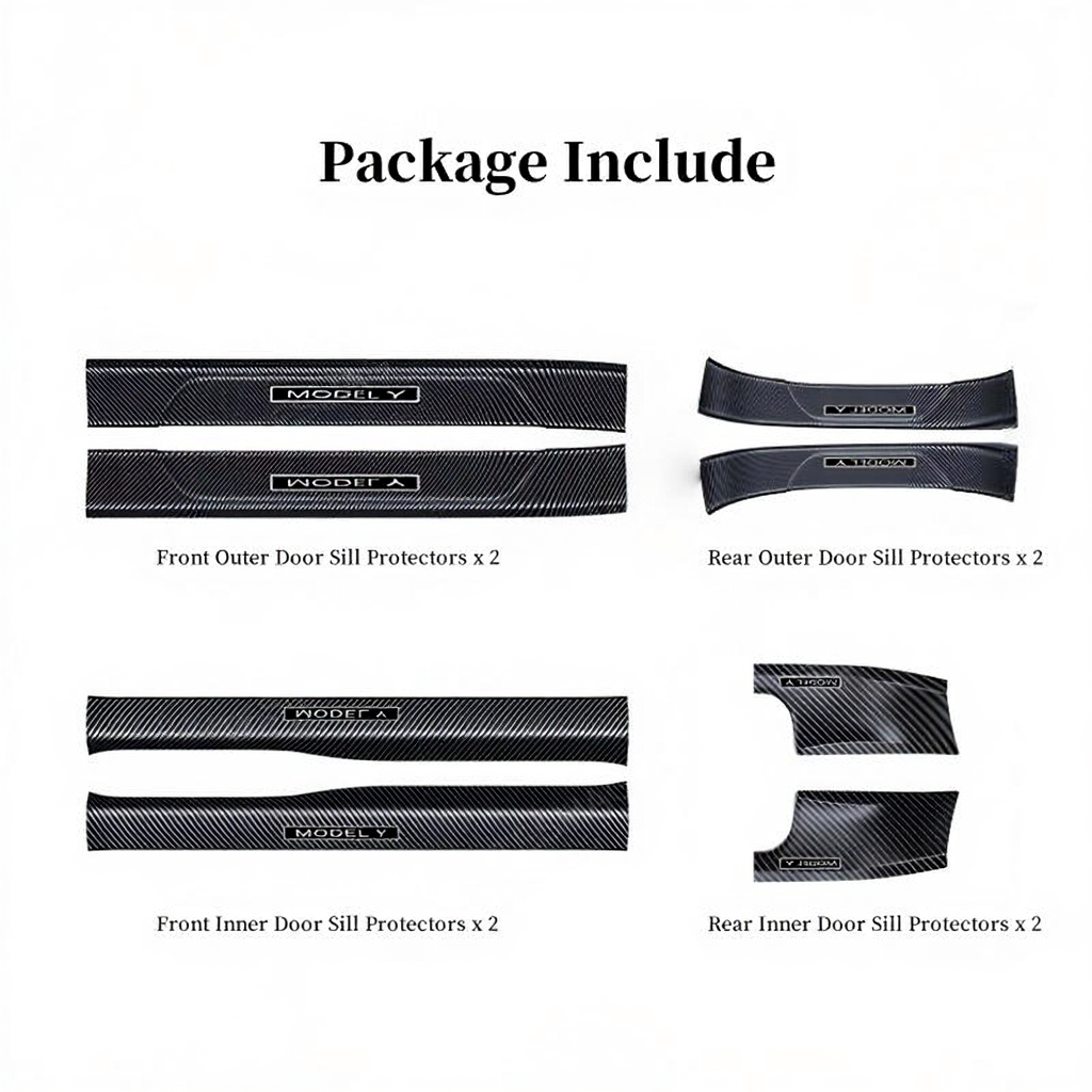 Carbon Fiber Style Front and Rear Door Sill Protector Set for Tesla Model Y Juniper