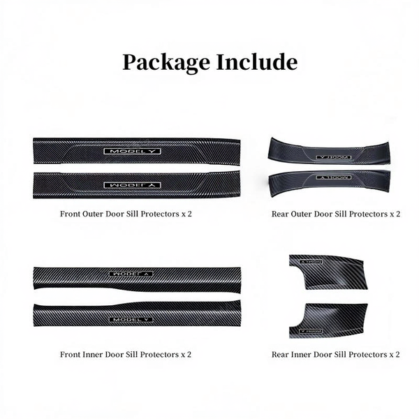 Carbon Fiber Style Front and Rear Door Sill Protector Set for Tesla Model Y Juniper