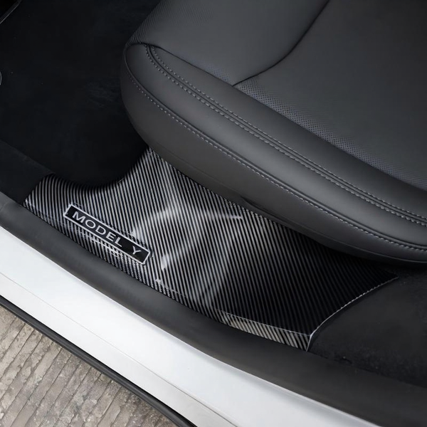 Carbon Fiber Style Front and Rear Door Sill Protector Set for Tesla Model Y Juniper