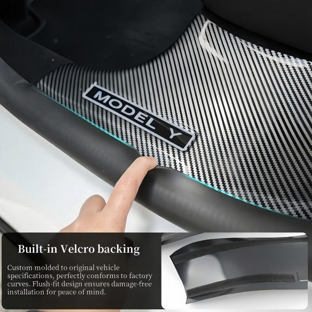 Carbon Fiber Style Front and Rear Door Sill Protector Set for Tesla Model Y Juniper