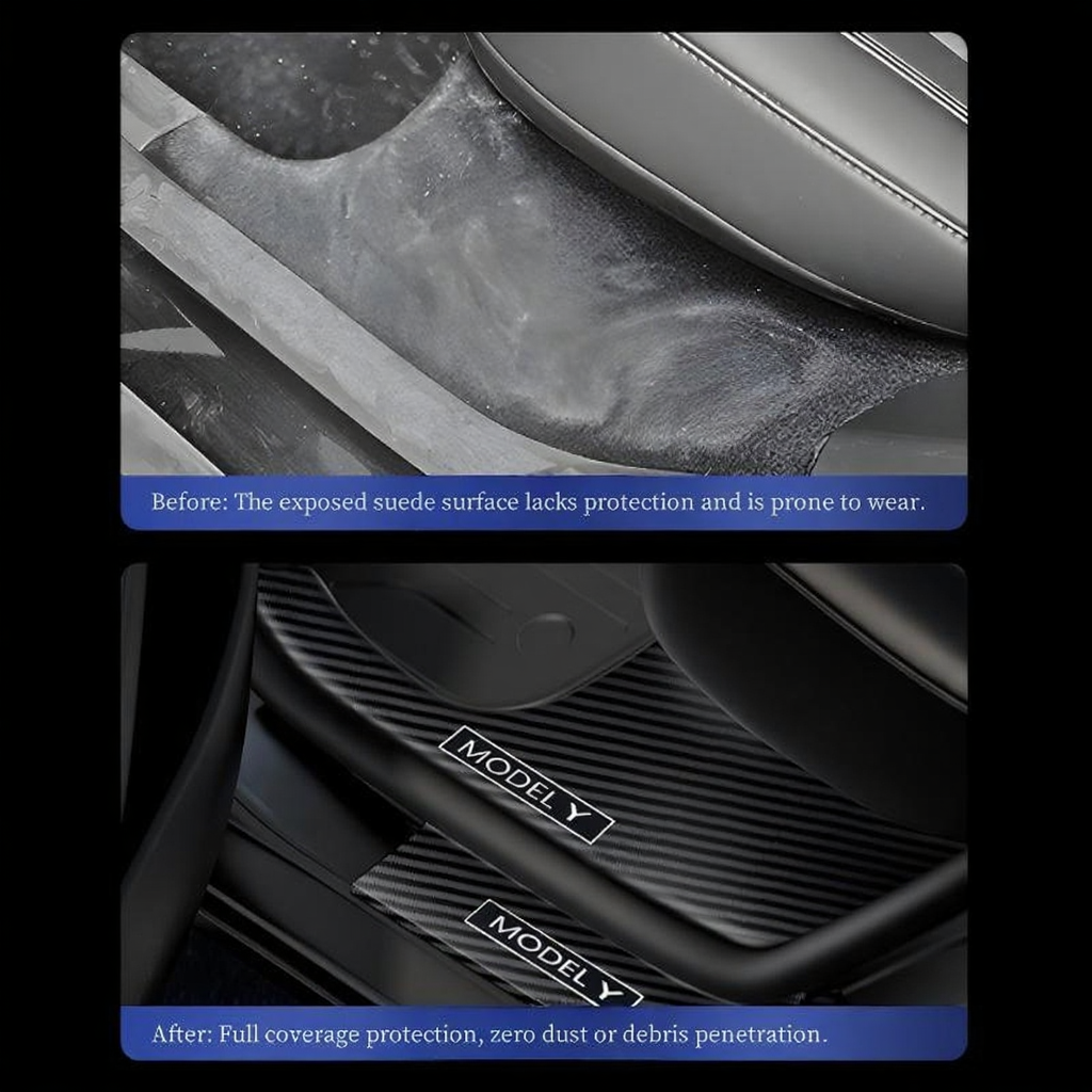 Carbon Fiber Style Front and Rear Door Sill Protector Set for Tesla Model Y Juniper