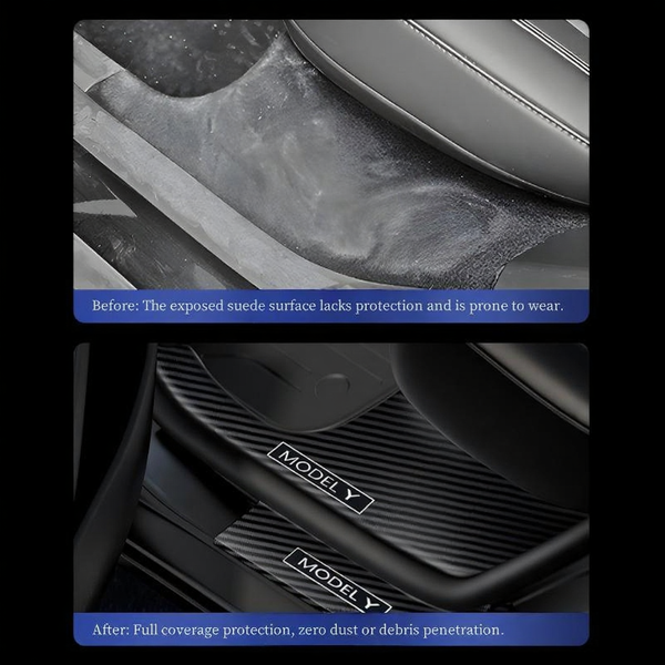 Carbon Fiber Style Front and Rear Door Sill Protector Set for Tesla Model Y Juniper