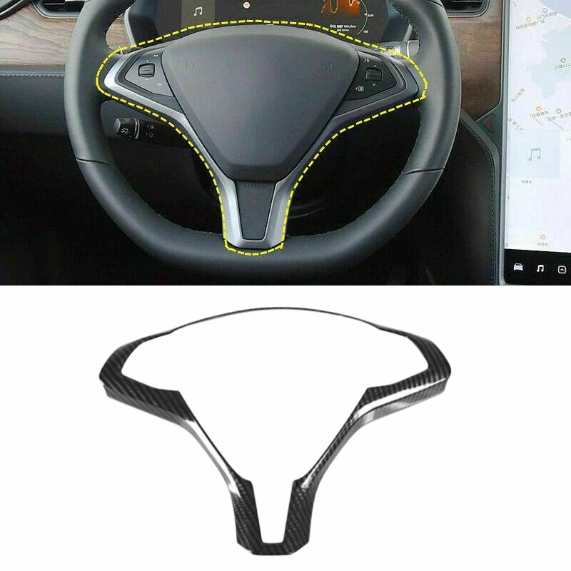 Carbon Fiber Style Steering Wheel Frame Trim Cover for Tesla Model S (2014-2021) Main image