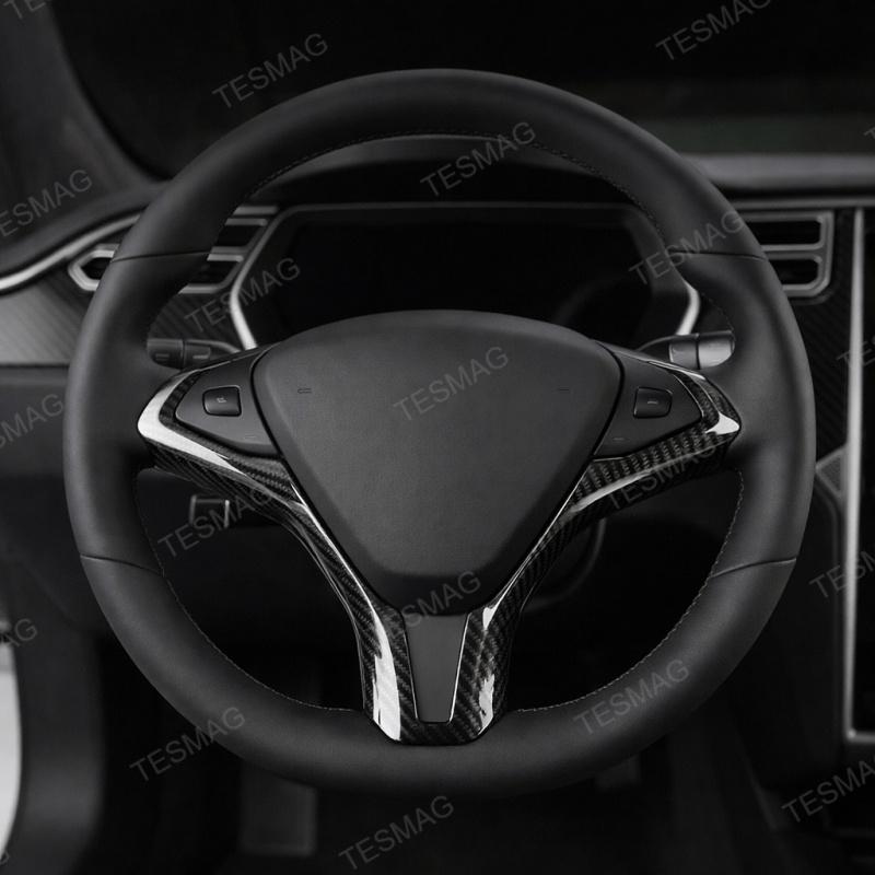 Carbon Fiber Style Steering Wheel Frame Trim Cover for Tesla Model S (2014-2021) Secondary image
