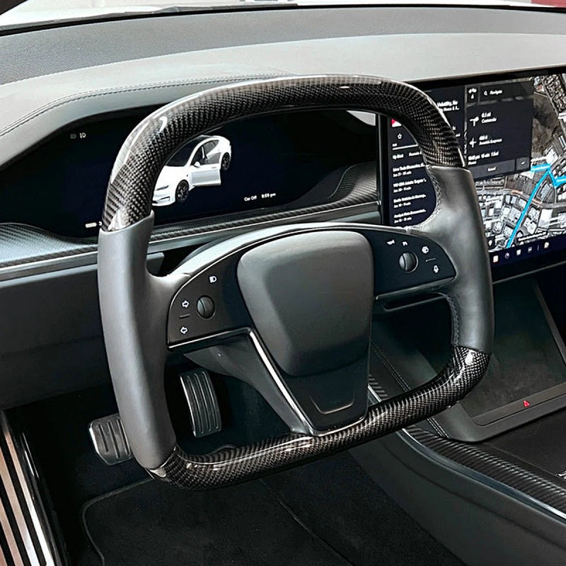 Carbon Fiber Yoke D-Round Steering Wheel for Tesla Model S Plaid (2021-2022) Main image