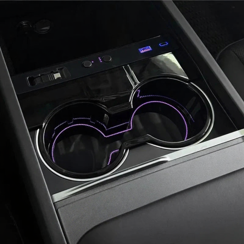 Center Console Cup Holder with Ambient Light for Tesla Model 3 Highland/Model Y Juniper