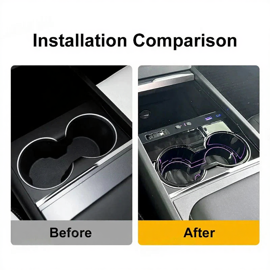 Center Console Cup Holder with Ambient Light for Tesla Model 3 Highland/Model Y Juniper