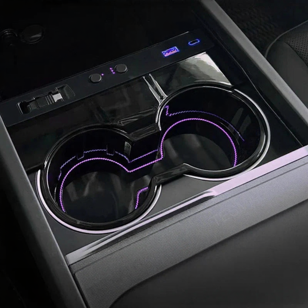 Center Console Cup Holder with Ambient Light for Tesla Model 3 Highland/Model Y Juniper