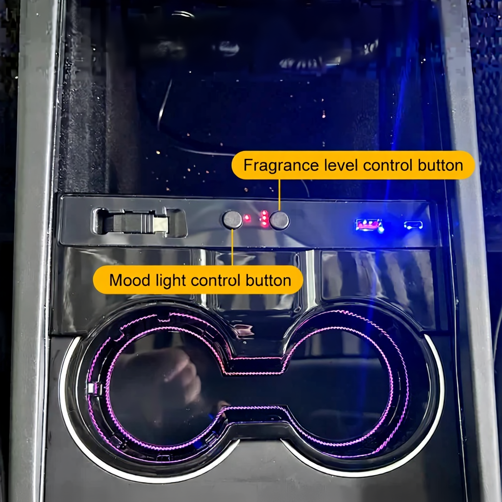 Center Console Cup Holder with Ambient Light for Tesla Model 3 Highland/Model Y Juniper