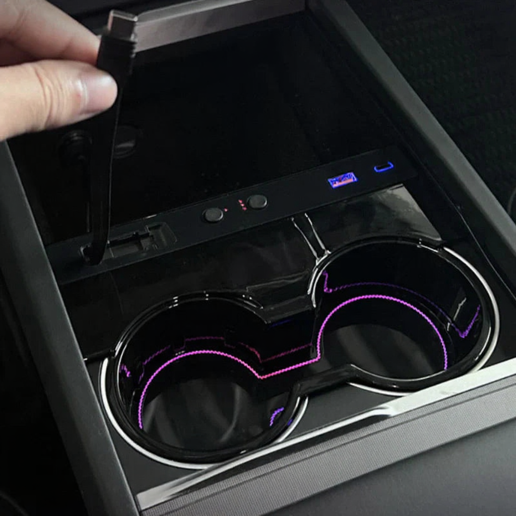 Center Console Cup Holder with Ambient Light for Tesla Model 3 Highland/Model Y Juniper