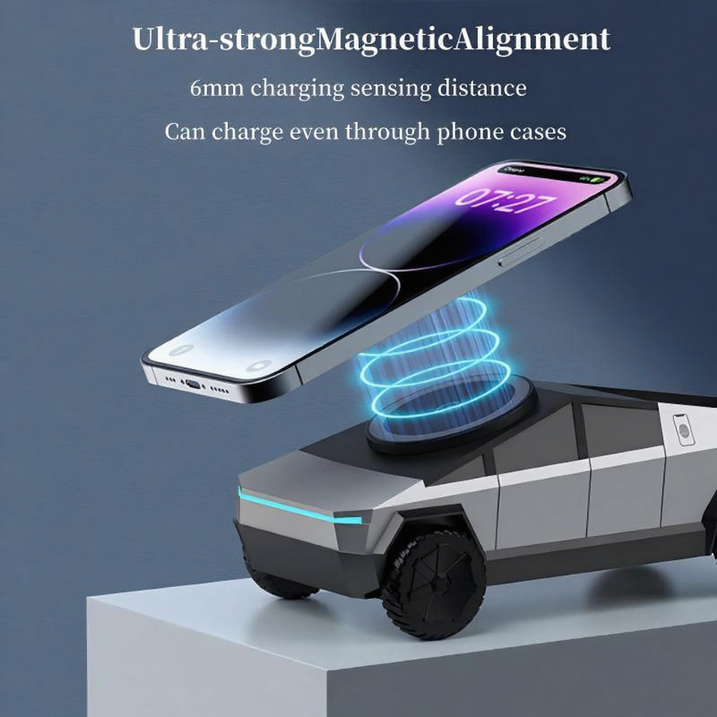 Cybertruck-Inspired 3-in-1 Wireless Charging Dock for iPhone, Apple Watch & AirPods