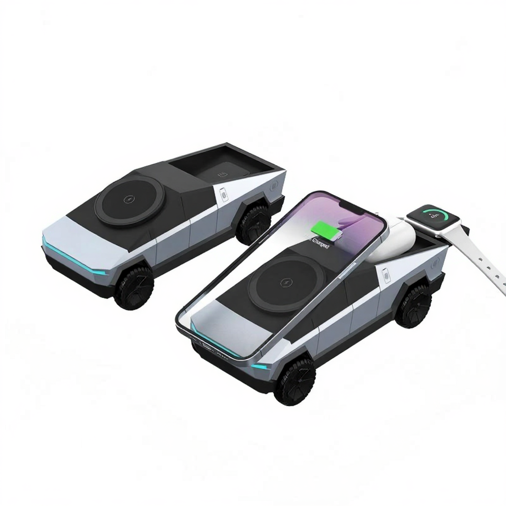 Cybertruck-Inspired 3-in-1 Wireless Charging Dock for iPhone, Apple Watch & AirPods