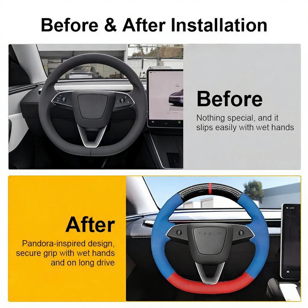 DIY Hand-Stitched Steering Wheel Cover for Tesla Model 3 Highland/Model Y Juniper