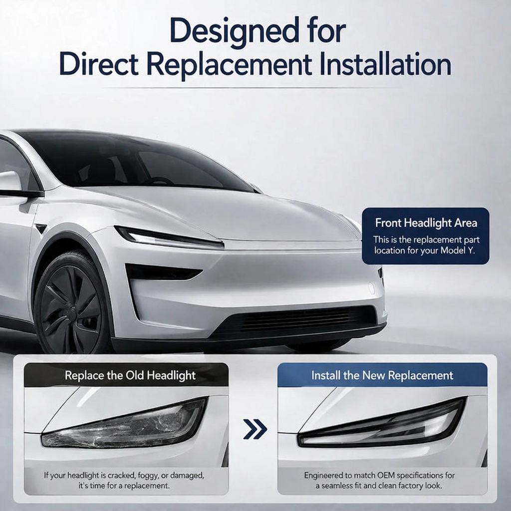 Front LED Headlight Replacement for Tesla Model Y Juniper 2025+ OEM 1918347-00-D / 1918348-00-D