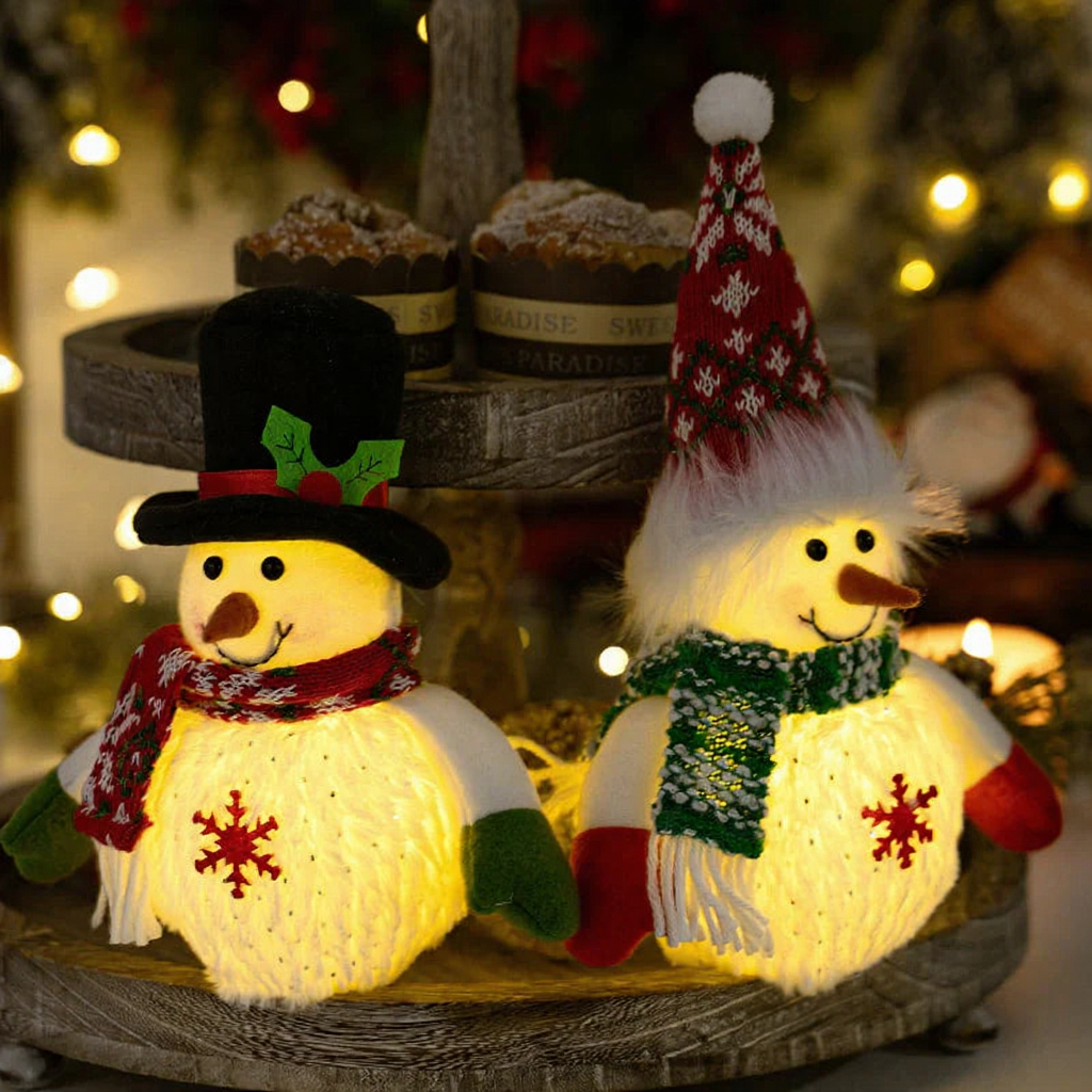 LED Light-Up Christmas Snowman Decoration Figurines for Tesla