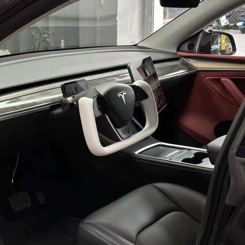 Model 3/Y Yoke Steering Wheel - White Nappa Leather