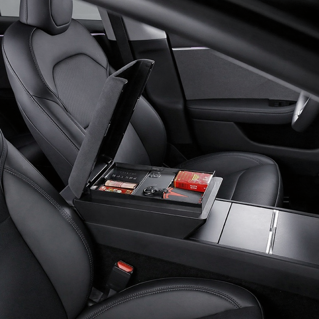Multipurpose Hidden Storage Box with Armrest Cover for Tesla Model 3/Y