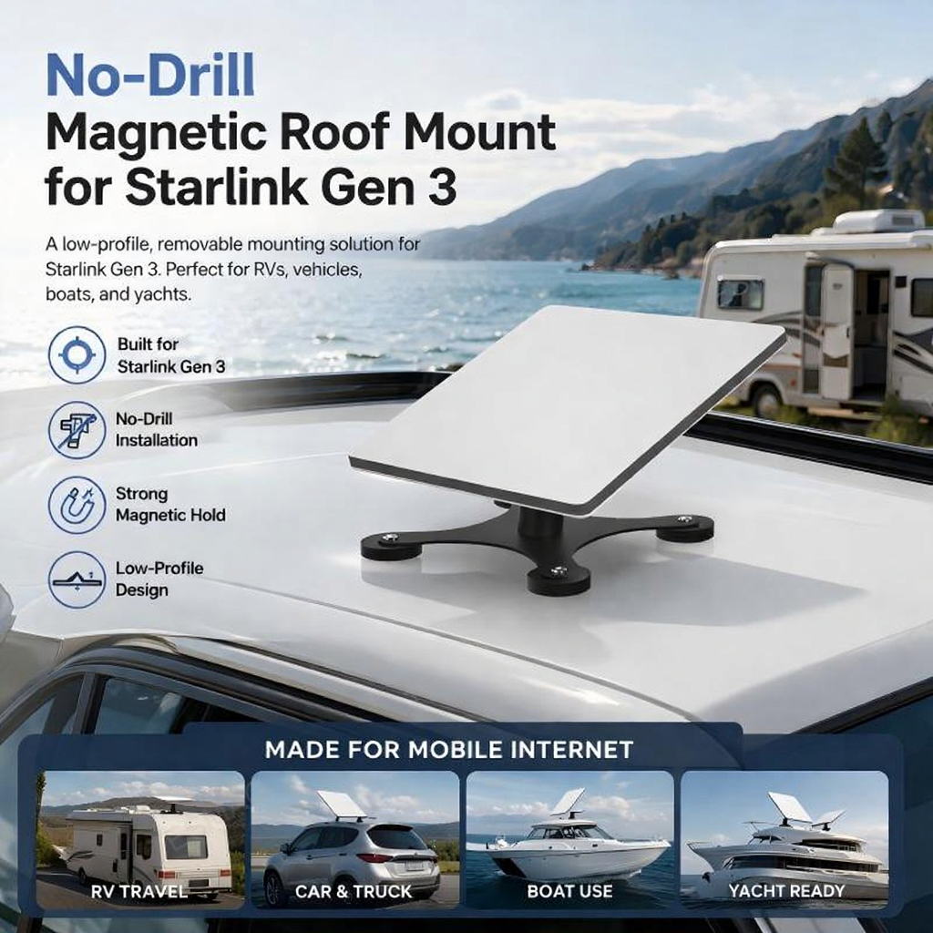 No-Drill Magnetic Roof Mount for Starlink Gen 3 RV Car & Boat Use