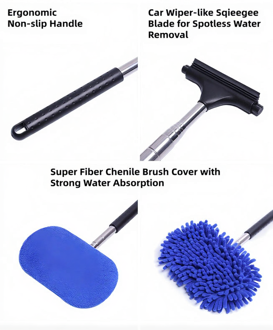 Tesla 3-in-1 Cleaning Kit - Car Windshield Squeegee Microfiber Dust Brush
