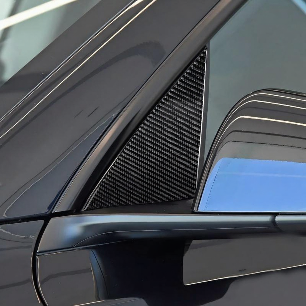 Real Carbon Fiber A-Pillar Triangle Window Cover Trim For Tesla Model Y