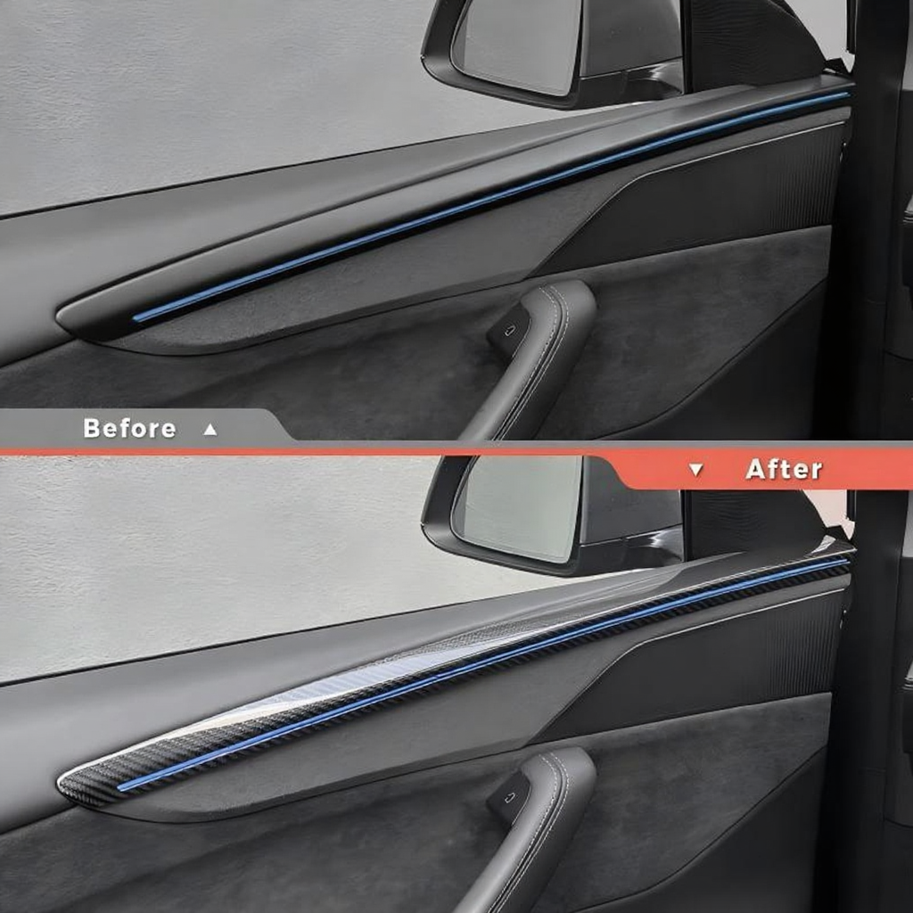 Real Carbon Fiber Front & Rear Door Trim Covers for Tesla Model Y Juniper