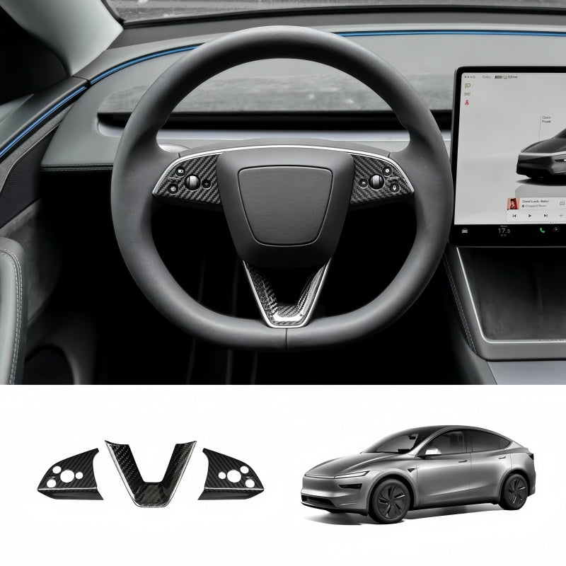 Real Carbon Fiber Steering Wheel Patch for Tesla Model Y Juniper 2025+ Main image