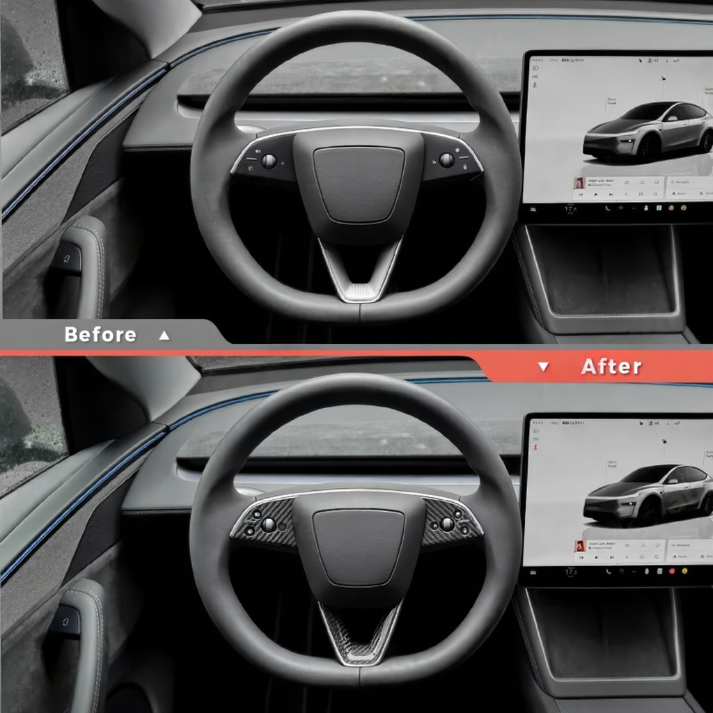 Real Carbon Fiber Steering Wheel Patch for Tesla Model Y Juniper 2025+