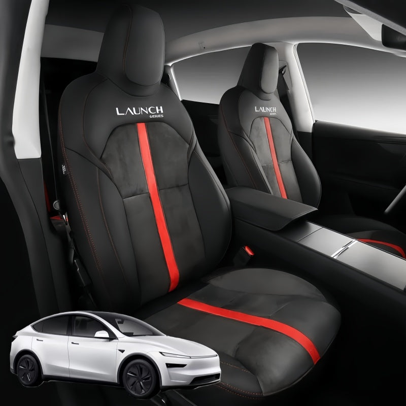 Red-Stitched Alcantara All-Inclusive Seat Covers for Tesla Model 3 Highland/Model Y Juniper Main image