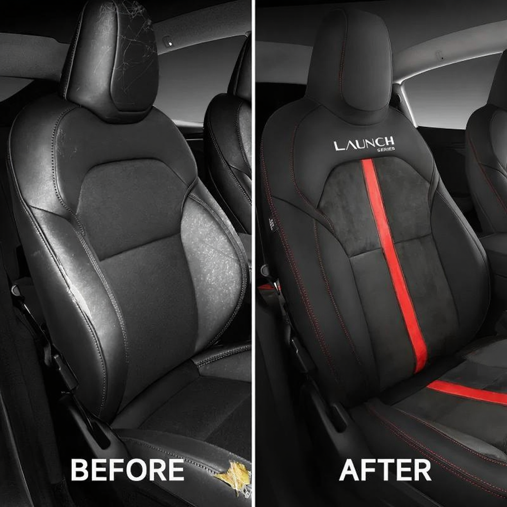 Red-Stitched Alcantara All-Inclusive Seat Covers for Tesla Model 3 Highland/Model Y Juniper