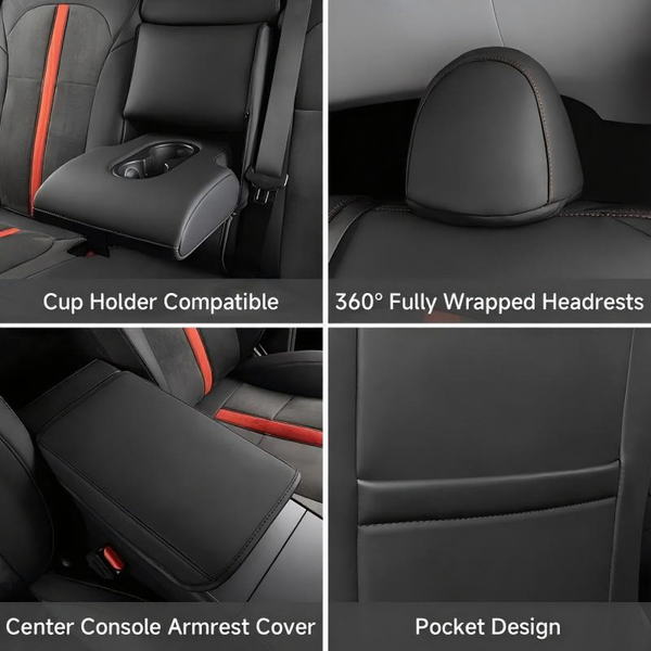 Red-Stitched Alcantara All-Inclusive Seat Covers for Tesla Model 3 Highland/Model Y Juniper