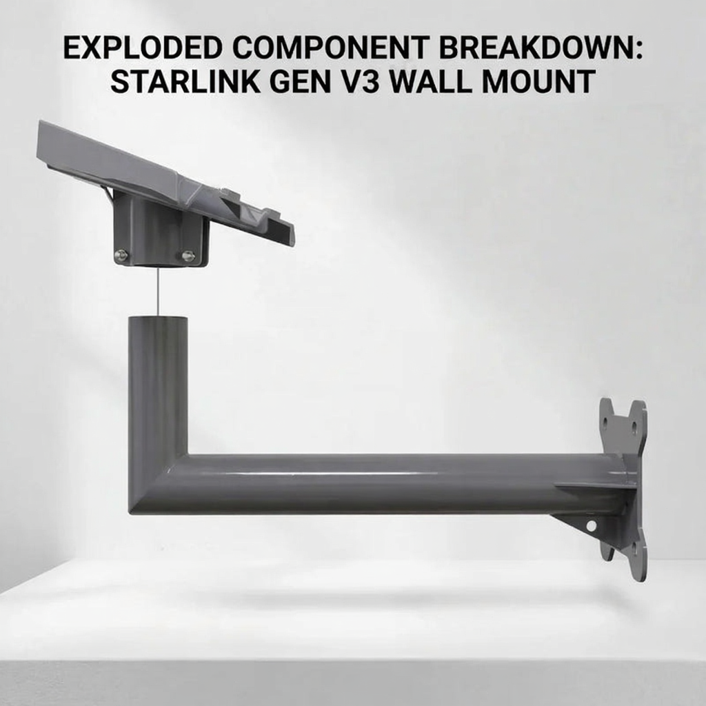 Starlink Gen 3 / V3 Long Wall Mount Bracket for Standard Dish Outdoor Installation