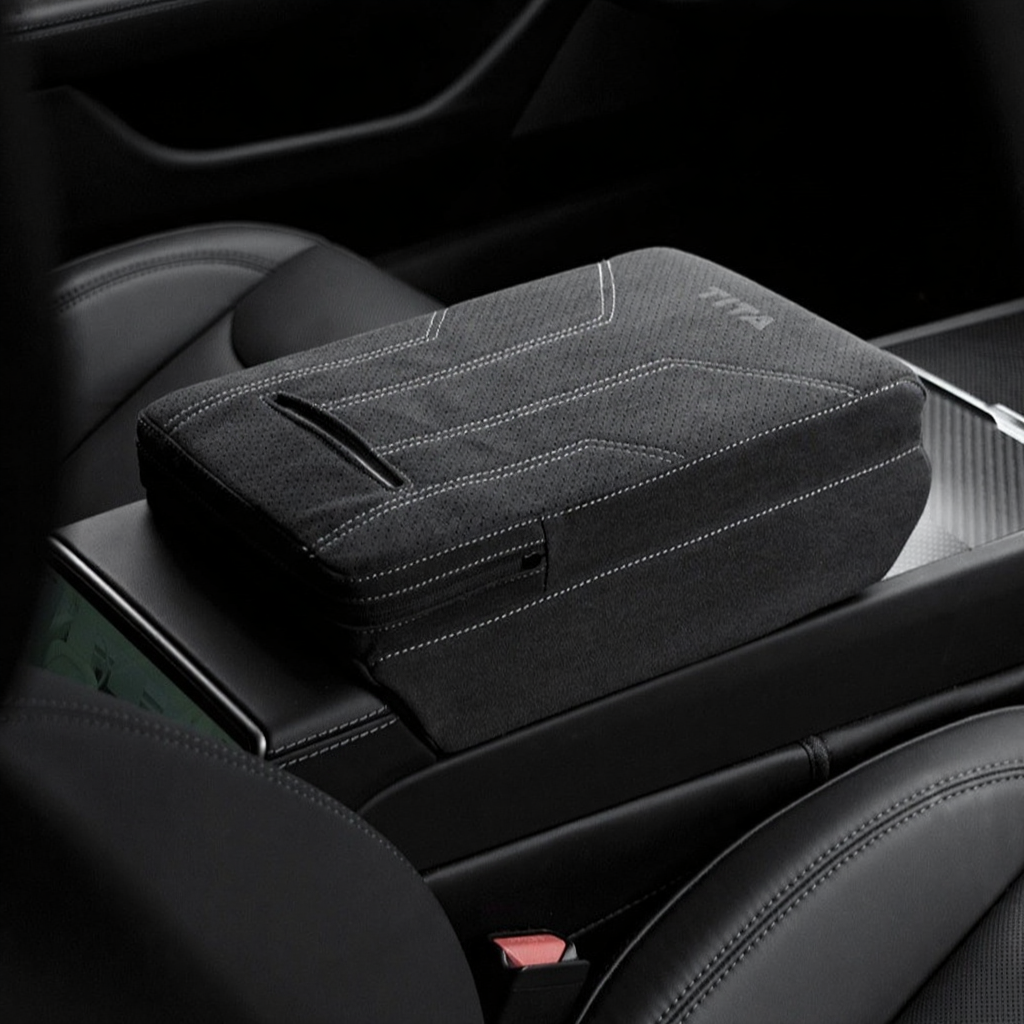 Suede Armrest Box Booster Pad with Tissue Box for Tesla Model 3/Y