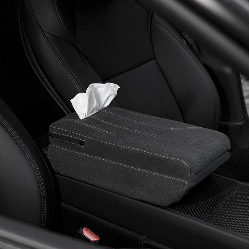 Suede Armrest Box Booster Pad with Tissue Box for Tesla Model 3/Y Main image