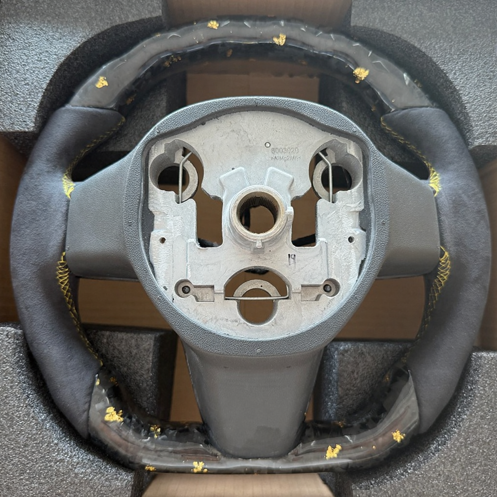 Tesla Model 3/Y 24 Karat Steering Wheel - Forged Carbon with Gold Flakes and Alcantara