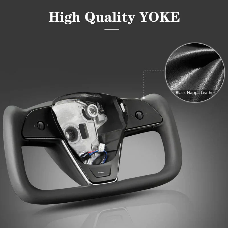 Tesla Model 3/Y Yoke Steering Wheel  - Black Nappa Leather