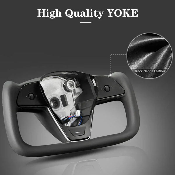 Tesla Model 3/Y Yoke Steering Wheel  - Black Nappa Leather