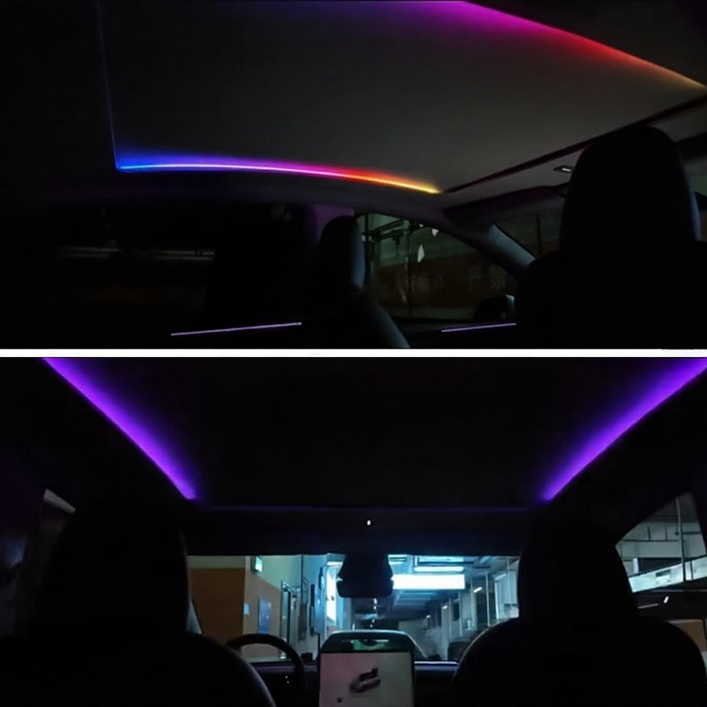 Tesla Model Y Juniper Roof Power Sunshade with Sunroof Visor and Ambient Lighting Secondary image