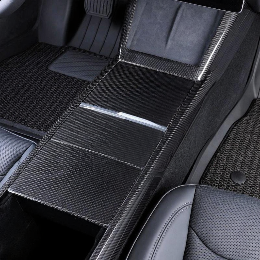 True Carbon Fiber Center Console Overlay for Tesla Model 3 Highland & Model Y Juniper  (3PCS)