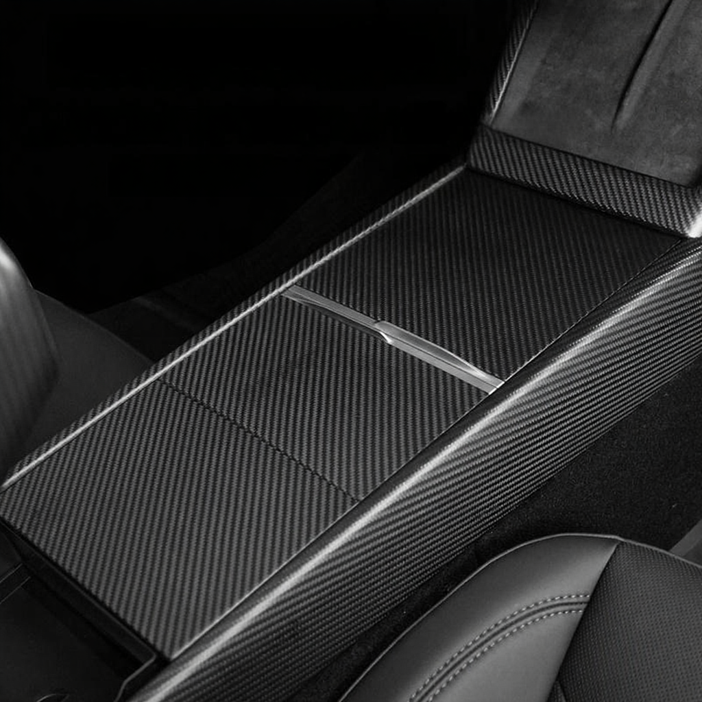 True Carbon Fiber Center Console Overlay for Tesla Model 3 Highland & Model Y Juniper  (3PCS)