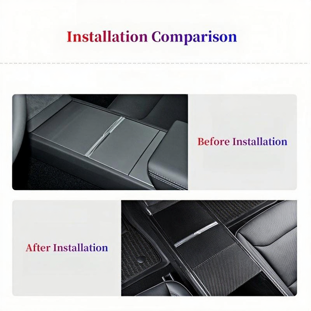 True Carbon Fiber Center Console Overlay for Tesla Model 3 Highland & Model Y Juniper  (3PCS)