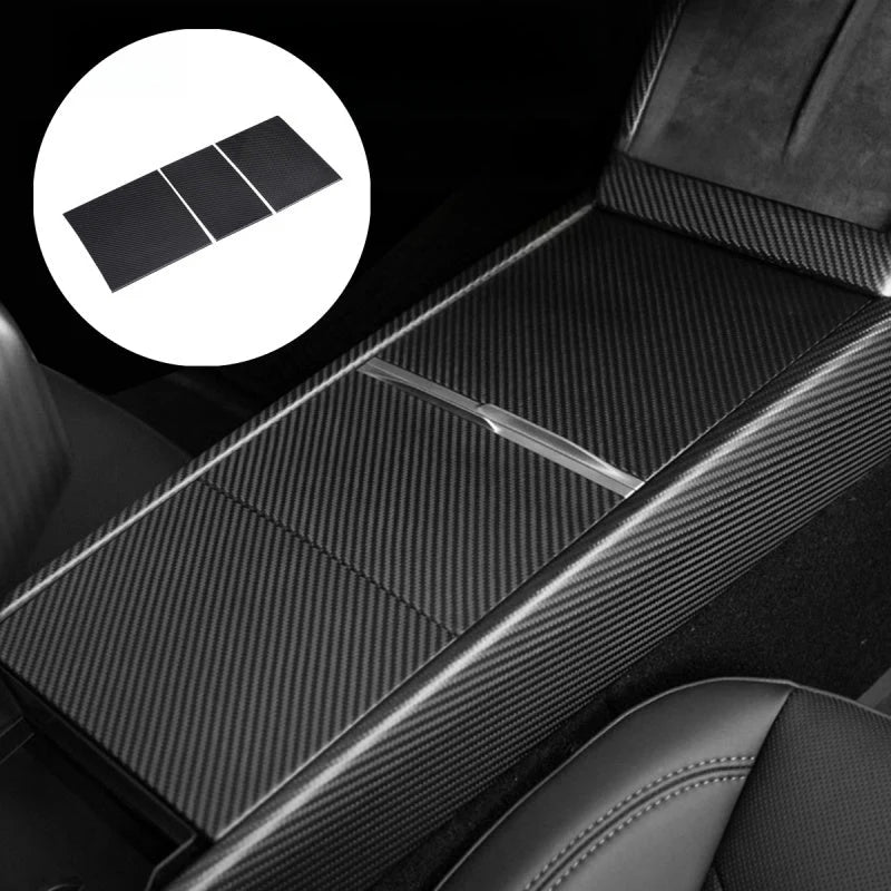 True Carbon Fiber Center Console Overlay for Tesla Model 3 Highland & Model Y Juniper  (3PCS)