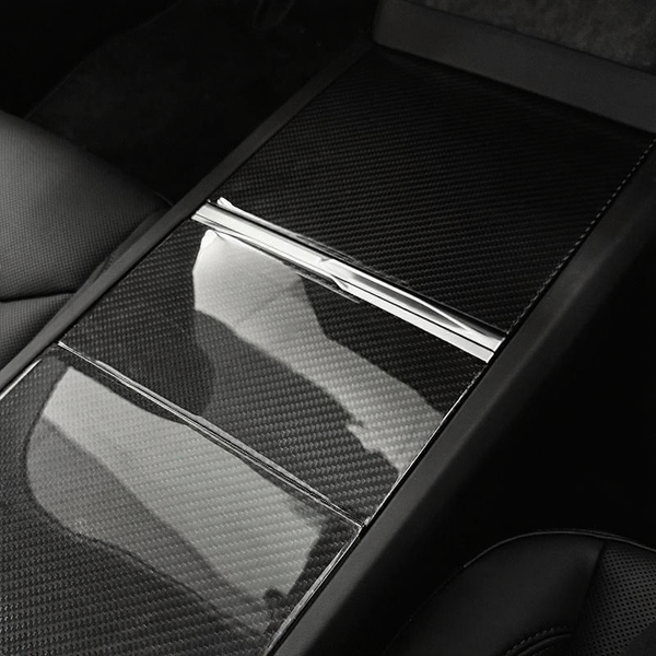 True Carbon Fiber Center Console Overlay for Tesla Model 3 Highland & Model Y Juniper  (3PCS)
